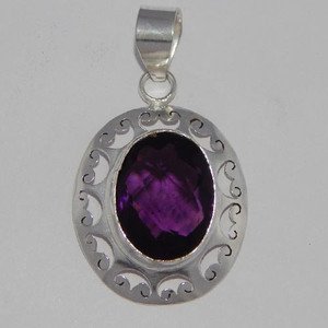 Handmade Sterling Silver Jewelry Pendent  adorn with AMETHYST  P-64L5