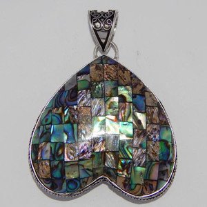 ABALONE SHELL Antique Handcrafted 35gms 925 Silver Jewelry Pendant P-55L5
