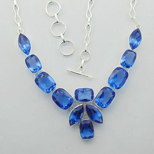 Elegant Yet Classic BLUE QUARTZ Silver jewelry Necklace 18" Adjustable N-21L4