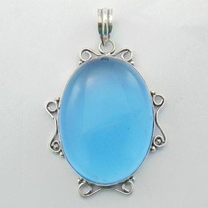 Blue Chalcedony Quartz 925  Sterling Silver Jewelry Gemstone Pendant P-75 L1