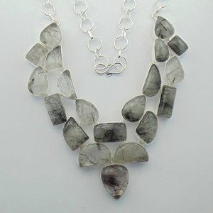 Nice Attractive BLACK RUTILE Sterling 925 Silver Necklace 20" Adjustable N-26L7