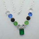 Multicolor Green Blue Quartz Crystal Garnet Silver Necklace 19" Adjustable N24L4