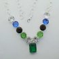 Multicolor Green Blue Quartz Crystal Garnet Silver Necklace 19" Adjustable N24L4