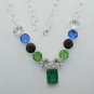 Multicolor Green Blue Quartz Crystal Garnet Silver Necklace 19" Adjustable N24L4