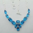 Fabulous Blue Topaz Hydro 925  Silver jewelry Necklace 18" Adjustable N-19L4