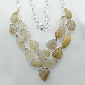 Rutilated Quartz GOLDEN RUTILE  89gm Artisan 925 Silver Necklace 21" Adj. N-12L7