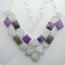 RAINBOW  PURPLE TURQUOISE AMETHYST 925 Silver Necklace 23" Adjustable N-11L2