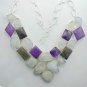 RAINBOW  PURPLE TURQUOISE AMETHYST 925 Silver Necklace 23" Adjustable N-11L2