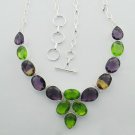 58gms PERIDOT HYDRO AMETHYST HYDRO Silver Jewelry Necklace 18" Adjustable N-09L4