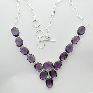 AMETHYST HYDRO Very Attractive Silver Jewelry Necklace 20" Adjustable N-07L4