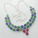 Lovely EMERALD BLUE SAPPHIRE RUBY  Silver Jewelry Necklace 21" Adjustable N-02L4
