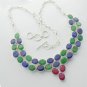 Lovely EMERALD BLUE SAPPHIRE RUBY  Silver Jewelry Necklace 21" Adjustable N-02L4