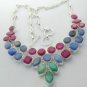 73 Gms EMERALD, RUBY BLUE SAPPHIRE Silver Jewelry Necklace 21" Adjustable N-04L4