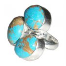 925  Silver Handmade Jewelry 3 Stone Ring  With TIBET TURQUOISE Sz-5.5 R-04L2