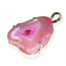 Beautiful Agate Drusy Pink 925  Silver Jewelry Prong Pendant P-02L1