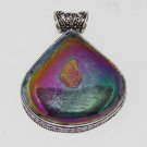 Beautiful TITANIUM DRUSY Retro Style large 925 Silver Jewelry Pendant P-39L5