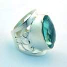 Trendy 925 Sterling Silver Jewelry Ring with Green Quartz Hydro Sz-6.5 R-40L5