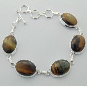 Very Nice TIGER EYE Artisan Sterling Silver Jewelry Bracelet Sz-7.25" BA-19L2
