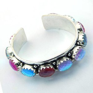 Gorgeous ALEXI FIRE QUARTZ  925  Silver Jewelry Multicolor Bangle / Cuff BA-09L5