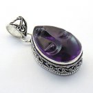 Handmade Amethyst Face Carving .925 Silver Jewelry Pendant P-25 L5