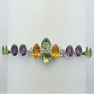 Sterling Silver Bracelet With Citrine Amethyst And Peridot Sz-7" BA-34L1
