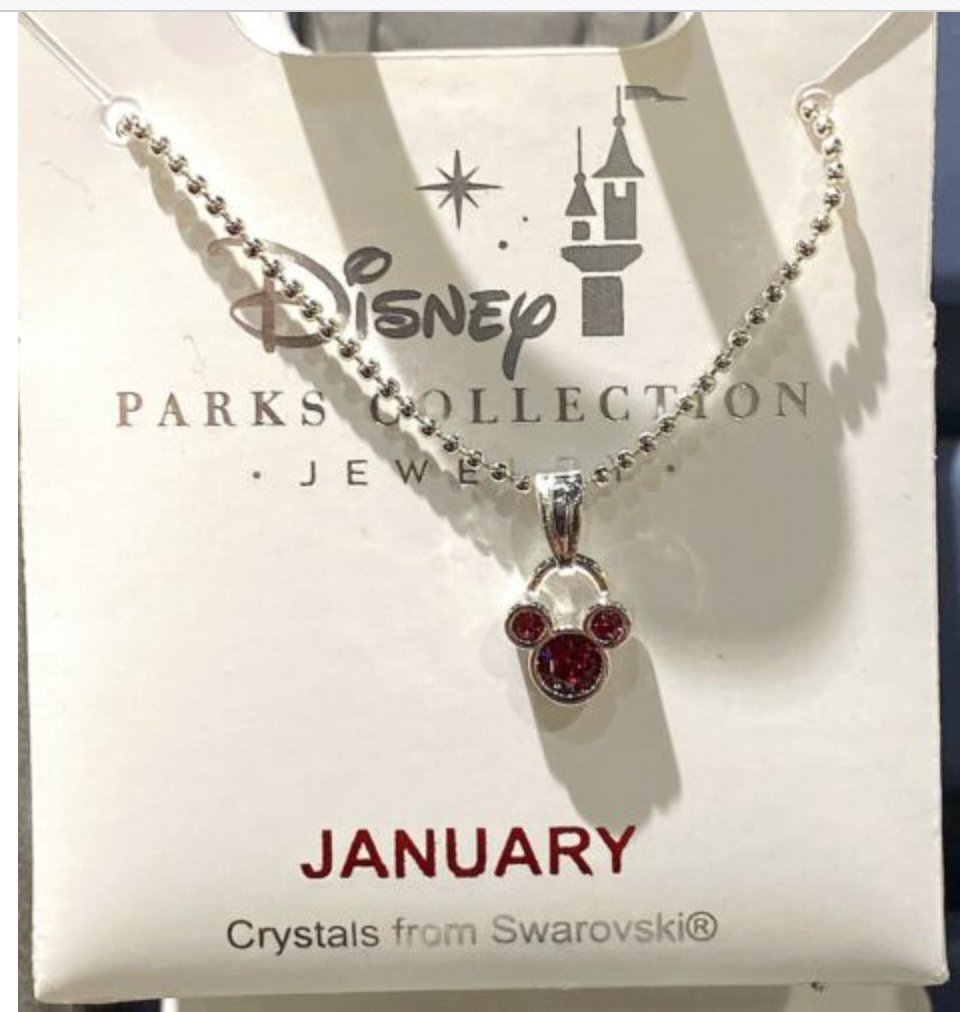 Disney Parks Mickey Mouse Faux Garnet January Birthstone Necklace Silver Color