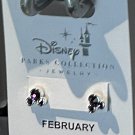 Disney Park Mickey Mouse Faux Amethyst February Birthstone Earrings Silver Color