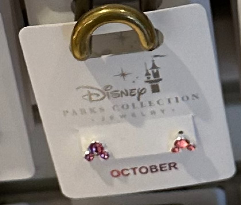 Disney Parks Mickey Mouse Rose October Faux Birthstone Earrings Silver Color
