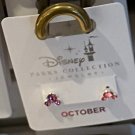 Disney Parks Mickey Mouse Rose October Faux Birthstone Earrings Silver Color