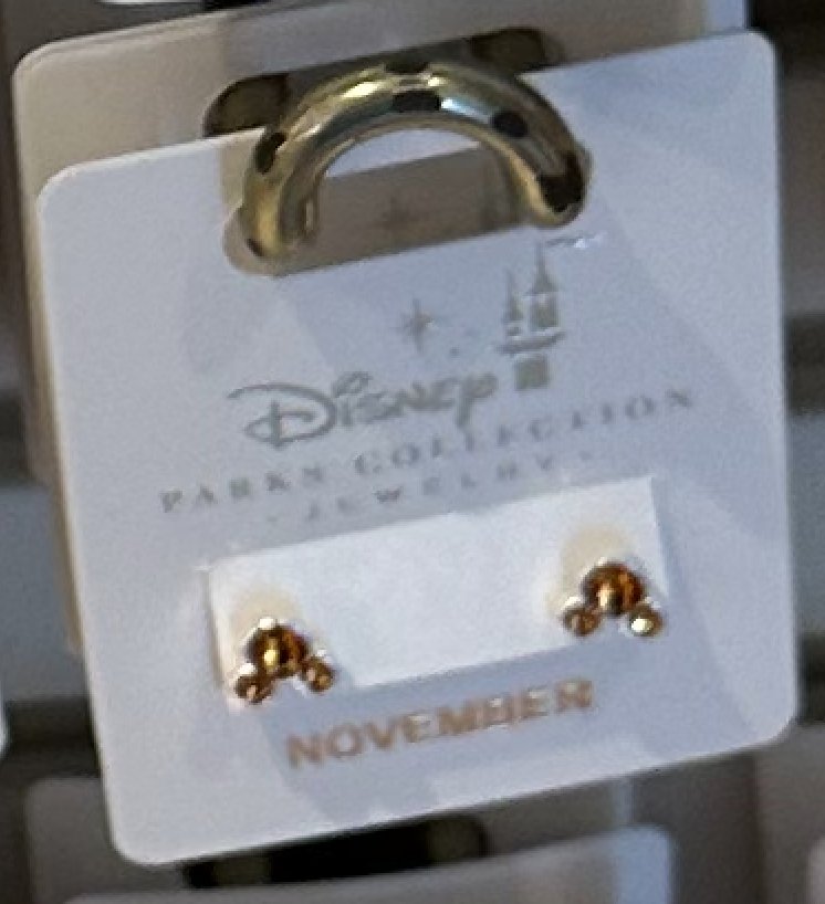 Disney Parks Mickey Mouse Faux Topaz November Birthstone Earrings Silver Color