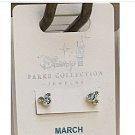 Disney Parks Mickey Mouse Faux Aquamarine March Birthstone Earrings Gold Color