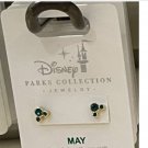 Disney Parks Mickey Mouse Faux Emerald May Birthstone Stud Earrings Gold Color