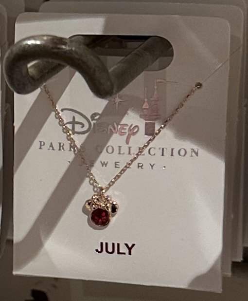 Disney Parks Minnie Mouse Faux Ruby July Birthstone Necklace Gold Color NEW