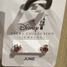 Disney Parks Minnie Mouse Lt Amethyst June Faux Birthstone Earrings Gold Color