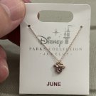 Disney Parks Minnie Mouse Faux Garnet June Birthstone Necklace Gold Color NEW