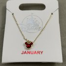 Disney Parks Minnie Mouse Faux Garnet January Birthstone Necklace Gold Color NEW