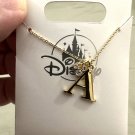 Disney Parks Mickey Mouse Faux Gem Letter A Gold Color Necklace NEW