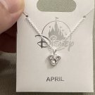 Disney Parks Mickey Mouse Faux Crystal April Birthstone Necklace Silver Color