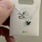 Disney Parks Mickey Mouse Faux Emerald May Birthstone Necklace Silver Color