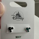 Disney Parks Mickey Mouse Faux Emerald May Birthstone Stud Earrings Silver Color