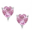 VINTAGE 10K SOLID WHITE GOLD GENUINE PINK SAPPHIRE HEART STUD EARRINGS
