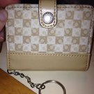 LIZ CLAIBORNE TAN LC LOGO NYLON LEATHER WALLET KEY HOLDER CHAIN RING 4 BAG PURSE