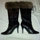 Charlotte Russe black knee high fur cuffed heel boots