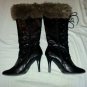 Charlotte Russe black knee high fur cuffed heel boots