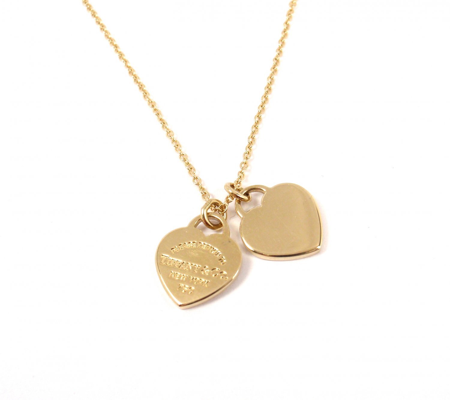 Tiffany & Co 18K Yellow Gold Mini Double Heart Tag Pendant Chain