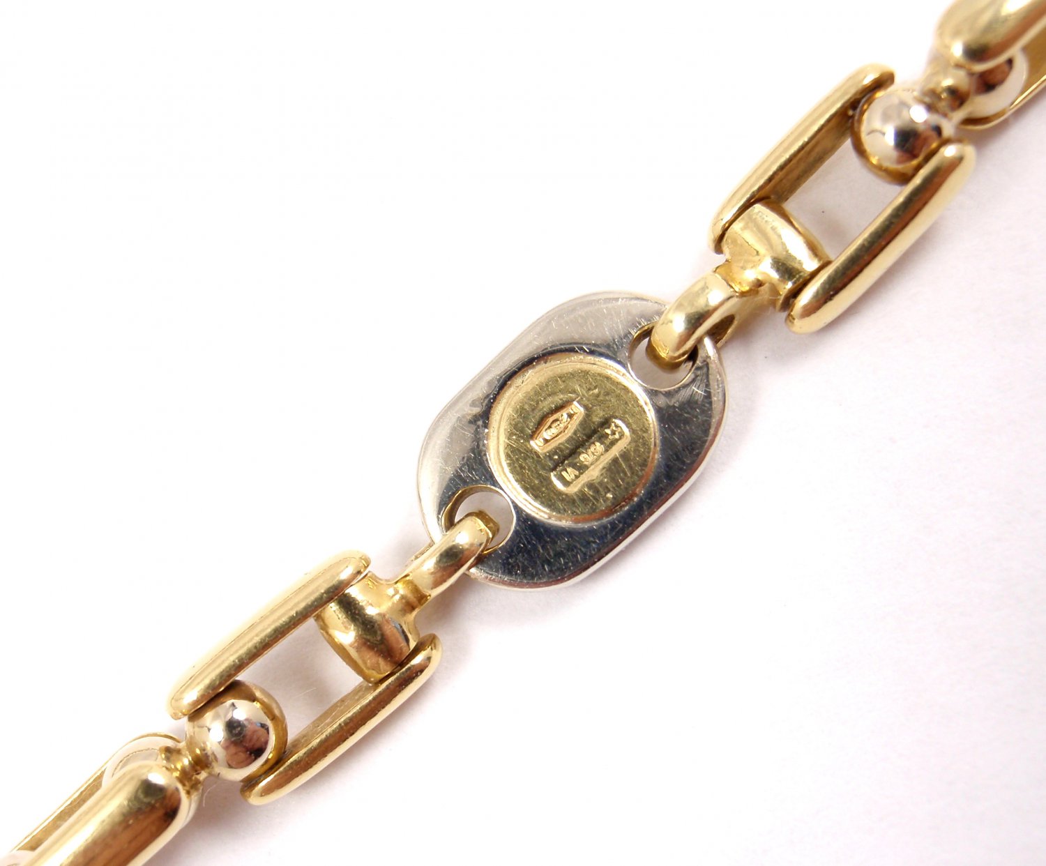 Rare Vintage SAURO Mens Solid 18K Yellow White Gold Chain Necklace