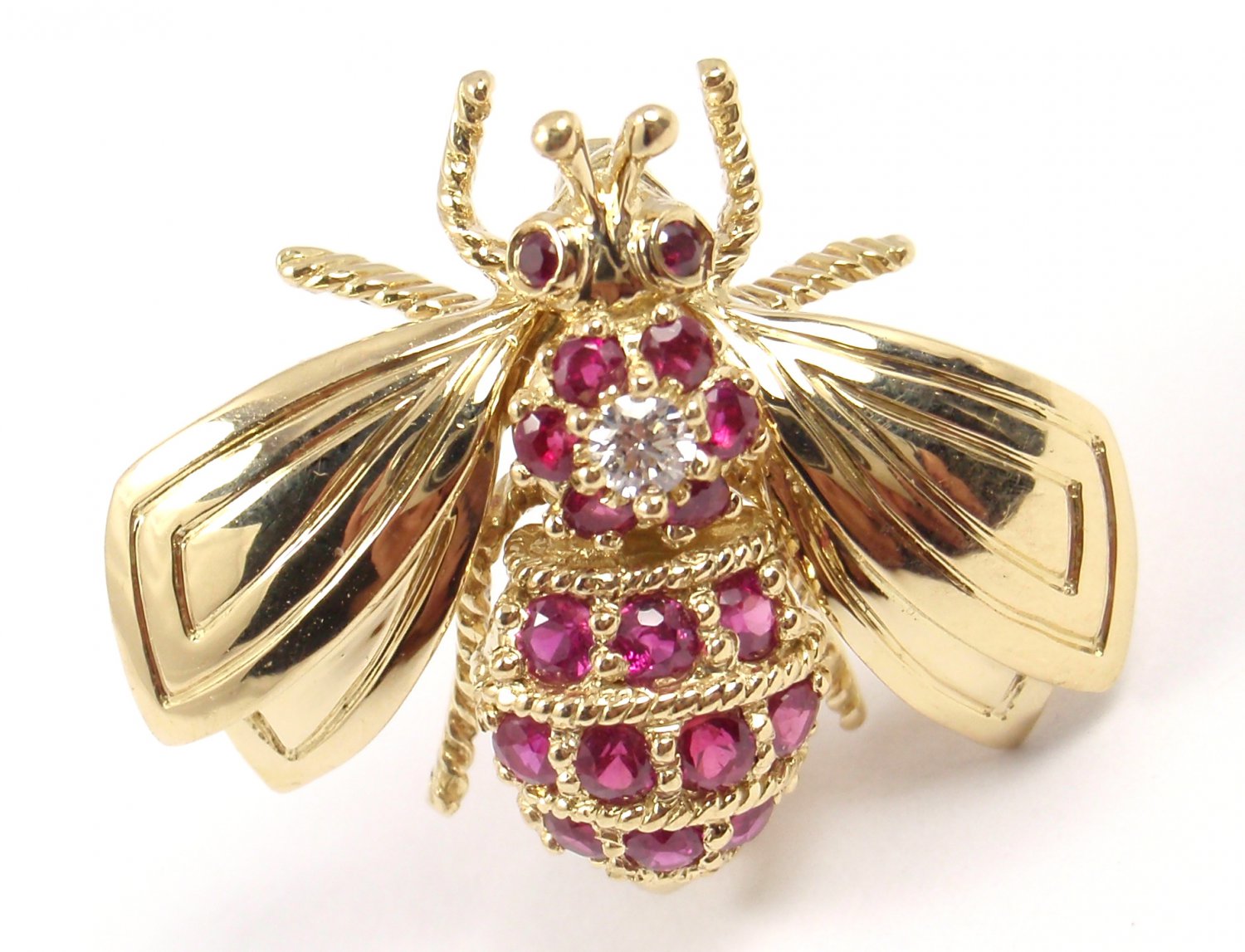 Rare Vintage Tiffany And Co 18k Yellow Gold 1 Large Ruby Diamond Bee Pin