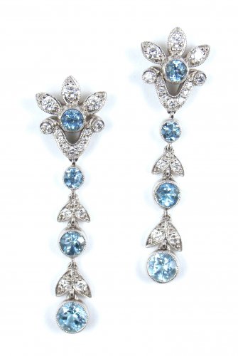 Rare Vintage Tiffany & Co Garland Platinum PT950 Aquamarine Diamond Drop Dangle Earrings