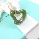 Rare Tiffany & Co Peretti 18K Gold LARGE 23mm Green Jade Open Heart Chain Necklace