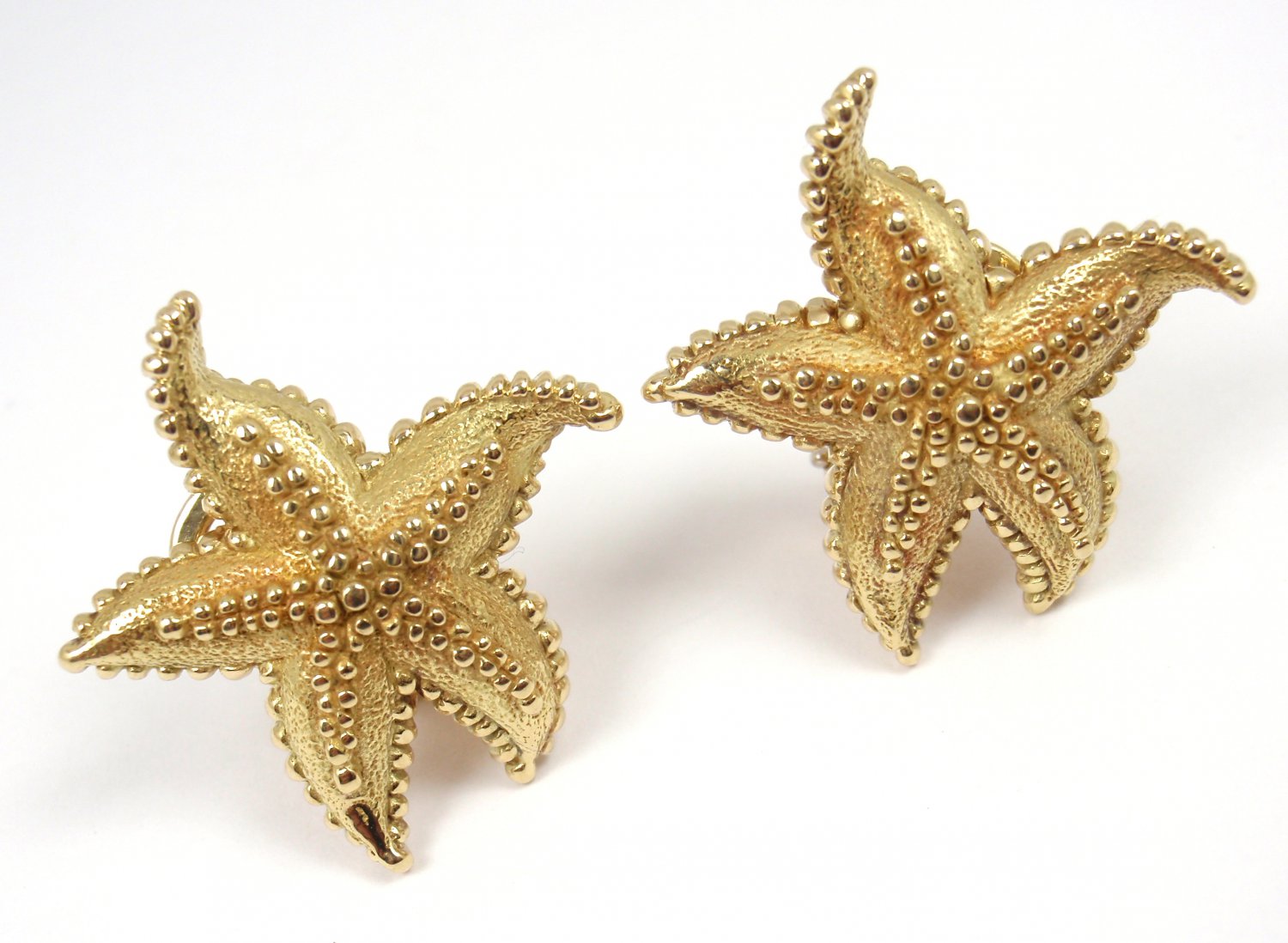 Rare Vintage Tiffany & Co 18K Yellow Gold LARGE Textured Starfish Earrings